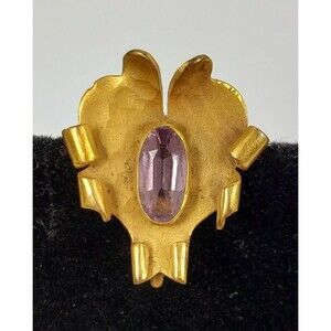 Antique Victorian 1990s Women's Watch Holder with Amethyst Purple Crystal Brooch